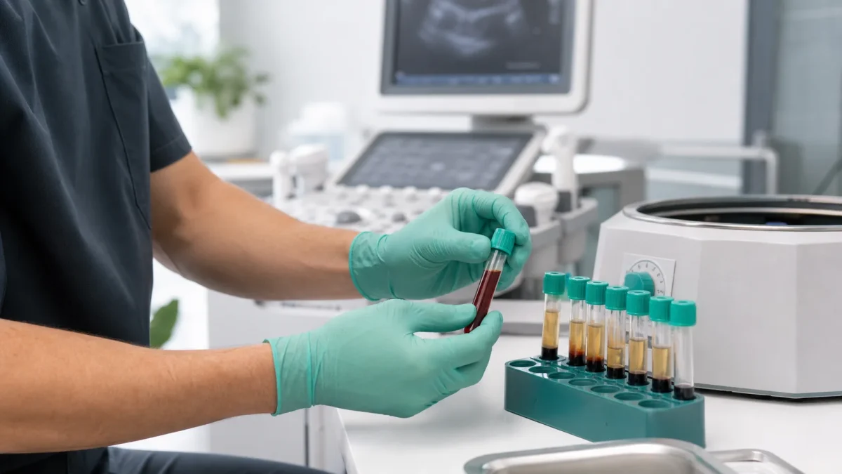Preparación clínica de una muestra de sangre para obtener plasma rico en plaquetas