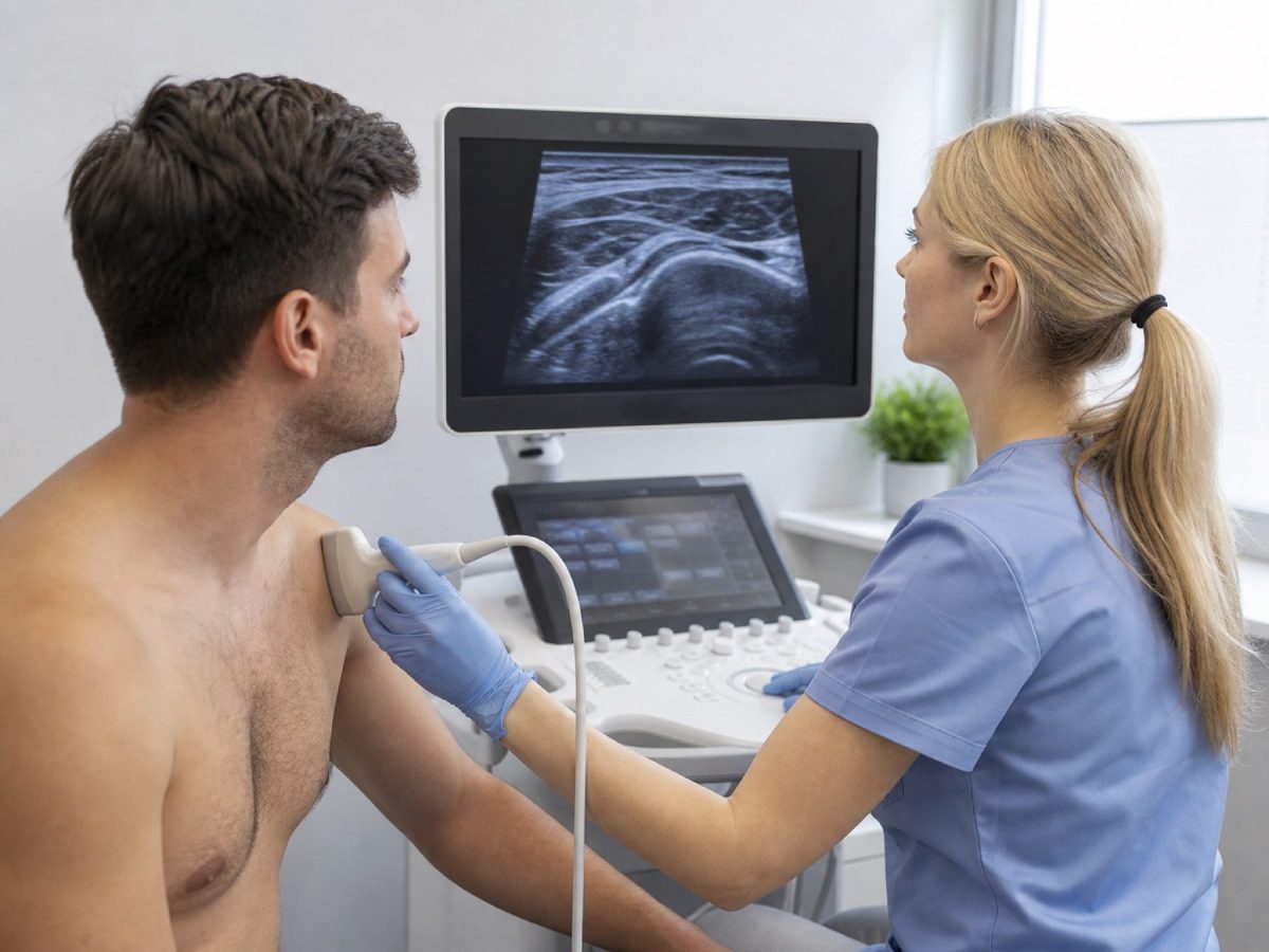 Ecografía musculoesquelética para observar tejidos de la articulación.